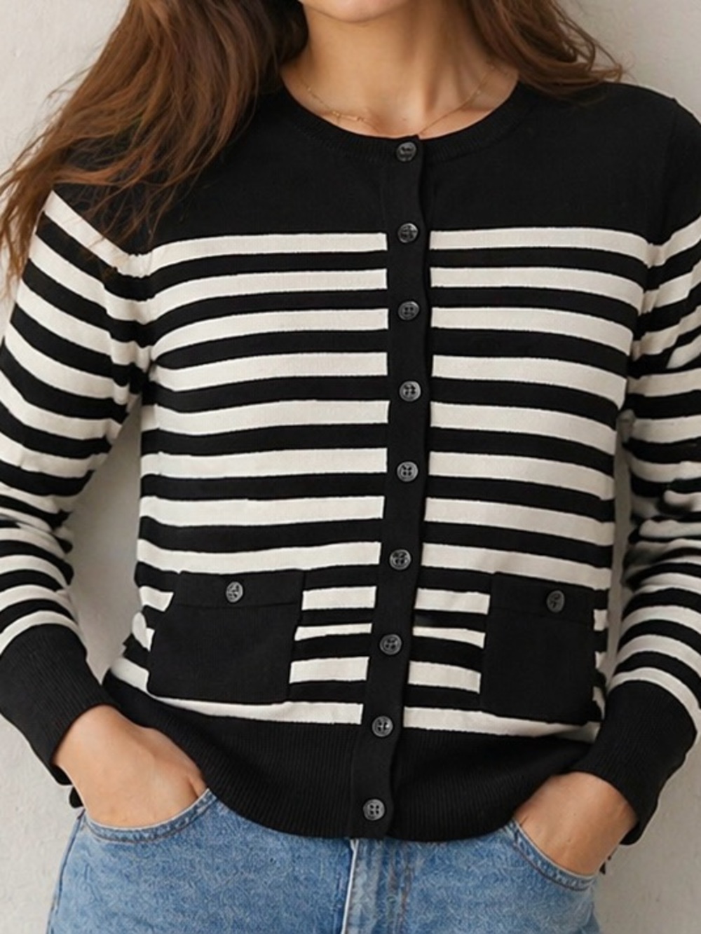 The Limited Black & White Striped Button-Front Cardigan.  Woman’s Medium